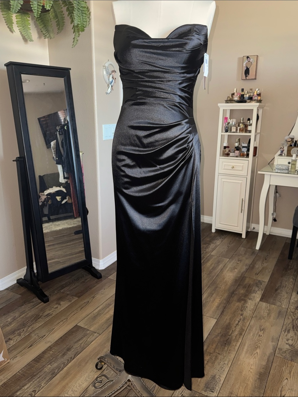 Sleek Strapless Satin Maxi Dress by Blondie Nites